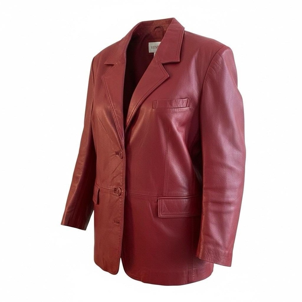 Womens Leather Jacket Red XL Sz 22 New With Tags Vintage Retro Style - Picture 2 of 8